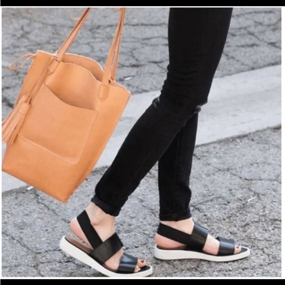 Everlane The Street black leather slingback flat form sandal 7.5 EUC